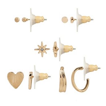 LC Lauren Conrad 5-Pair Gold Tone Polished Heart Stud Earring Set