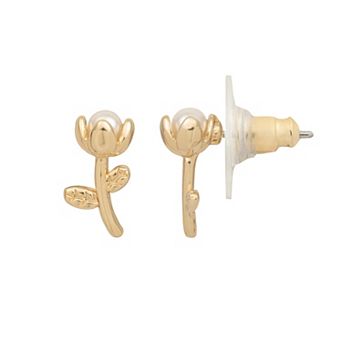 LC Lauren Conrad Gold Tone Polished Tulip Button Earrings