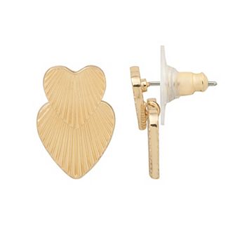 LC Lauren Conrad Gold Tone Textured Double Heart Drop Earrings