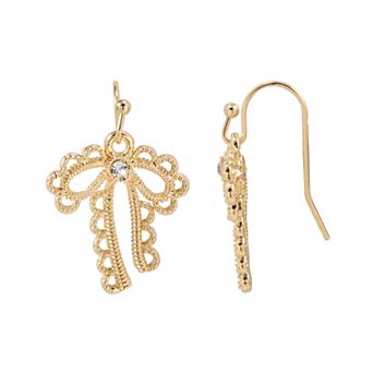 LC Lauren Conrad Gold Tone Scalloped Trim Bow Drop Earrings