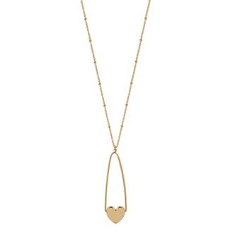 LC Lauren Conrad Gold Tone Heart Safety Pin Pendant Necklace
