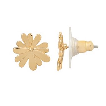 LC Lauren Conrad Gold Tone Polished Blooming Flower Button Earrings