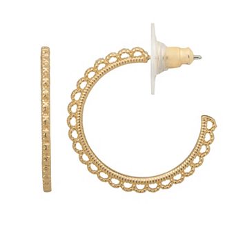 LC Lauren Conrad Gold Tone Polished Scalloped Trim Hoop Earrings