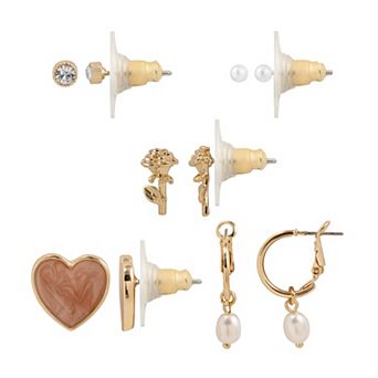 LC Lauren Conrad 5-Pair Gold Tone Romantic Post Earring Set