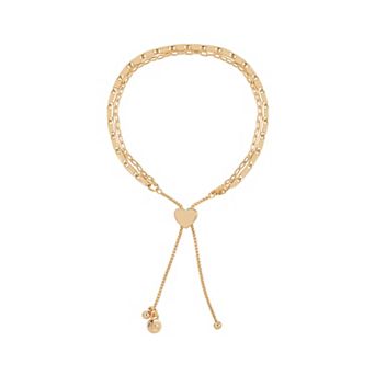 LC Lauren Conrad Gold Tone Polished Heart Pull Tie Bracelet