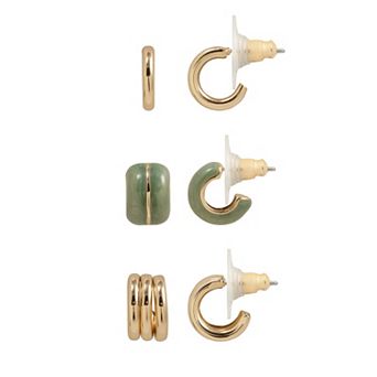 LC Lauren Conrad 3-Pair Gold Tone Polished Hoop Earring Set