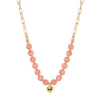 LC Lauren Conrad Gold Tone Beaded Heart Short Pendant Necklace