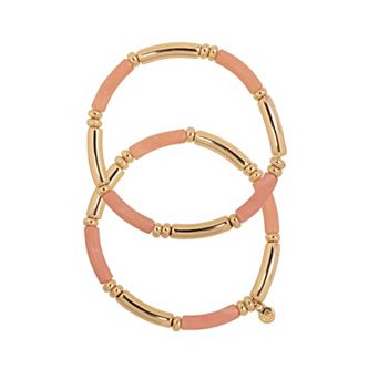 LC Lauren Conrad Gold Tone Polished Tube 2 pc Stretch Bracelet Set