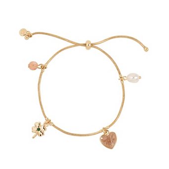 LC Lauren Conrad Gold Tone Lucky in Love Pull Tie Charm Bracelet