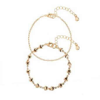 LC Lauren Conrad Gold Tone Heart & Paperclip Chain Bracelet Set