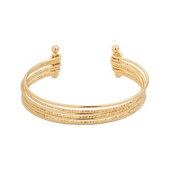 LC Lauren Conrad Gold Tone Multi Row Textured & Smooth Metal Cuff Bracelet