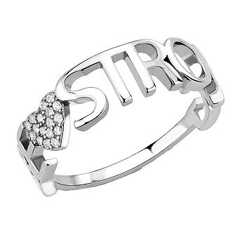Alamode Be Strong Stainless Steel Cubic Zirconia Heart Ring