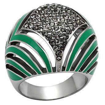 Alamode Black Diamond Crystal Domed Ring
