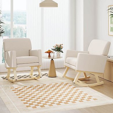 Costway Fabric Rocking Chair Upholstered Mid Century Accent Armchair