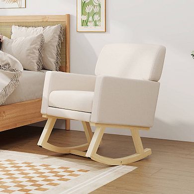 Costway Fabric Rocking Chair Upholstered Mid Century Accent Armchair