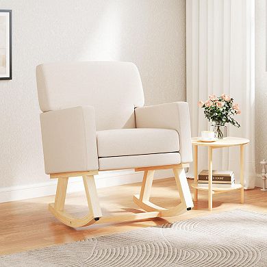Costway Fabric Rocking Chair Upholstered Mid Century Accent Armchair