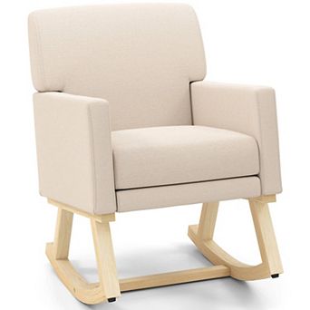 Costway Fabric Rocking Chair Upholstered Mid Century Accent Armchair