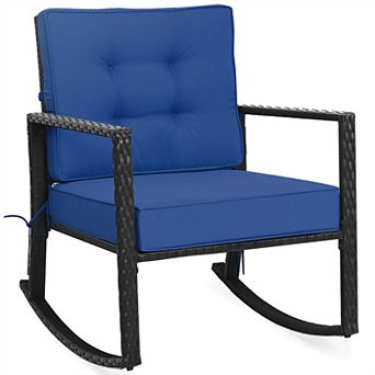 Costway Patio Rattan Rocker Chair Outdoor Glider Rocking Chair Cushion Lawn