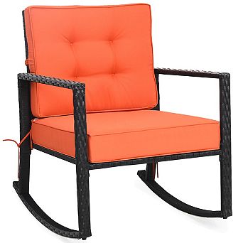 Costway Patio Rattan Rocker Chair Outdoor Glider Rocking Chair Cushion Lawn