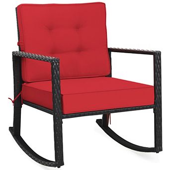 Costway Patio Rattan Rocker Chair Outdoor Glider Rocking Chair Cushion Lawn