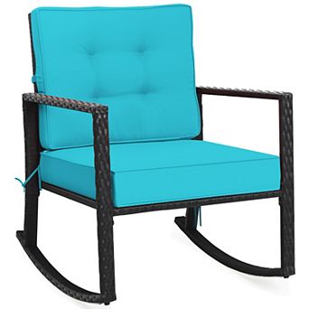 Costway Patio Rattan Rocker Chair Outdoor Glider Rocking Chair Cushion Lawn