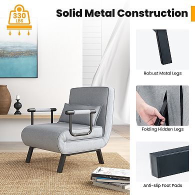 Costway Folding 6 Position Convertible Sleeper Bed Armchair Lounge Couch w/ Pillow