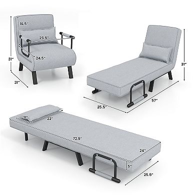 Costway Folding 6 Position Convertible Sleeper Bed Armchair Lounge Couch w/ Pillow
