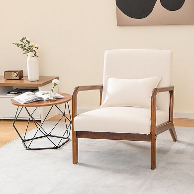 Costway Set Accent Chairs Leisure Armchair with Rubber Wood Frame&Lumbar Pillow