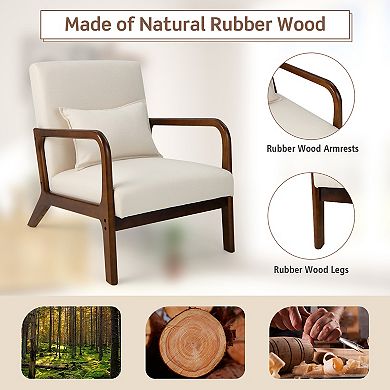 Costway Set Accent Chairs Leisure Armchair with Rubber Wood Frame&Lumbar Pillow
