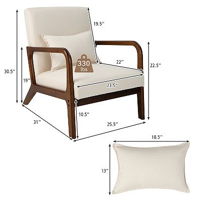 Costway Set Accent Chairs Leisure Armchair with Rubber Wood Frame&Lumbar Pillow