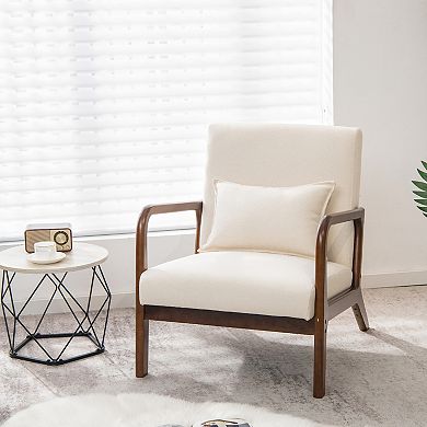 Costway Set Accent Chairs Leisure Armchair with Rubber Wood Frame&Lumbar Pillow