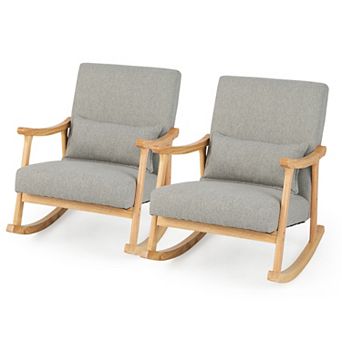 Costway Rocking Chairs with Pillow Rocking Armchairs with Rubber Wood Frame