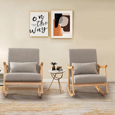 Costway Rocking Chairs with Pillow Rocking Armchairs with Rubber Wood Frame