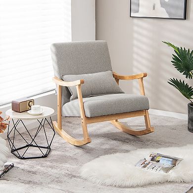Costway Rocking Chairs with Pillow Rocking Armchairs with Rubber Wood Frame