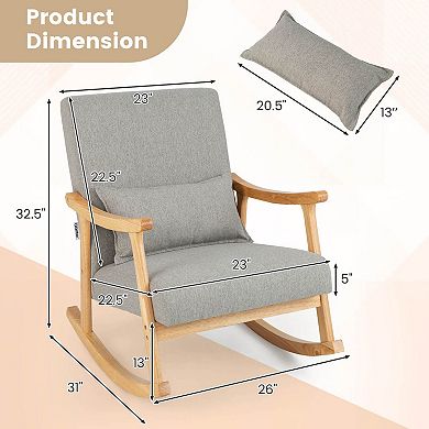 Costway Rocking Chairs with Pillow Rocking Armchairs with Rubber Wood Frame