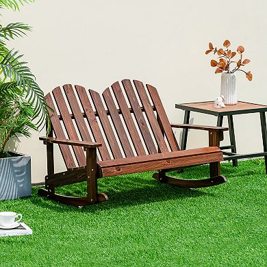 Costway 2 Person Kid Adirondack Rocking Chair Outdoor Backrest Armrest Solid Wood