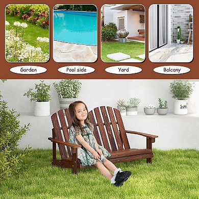 Costway 2 Person Kid Adirondack Rocking Chair Outdoor Backrest Armrest Solid Wood