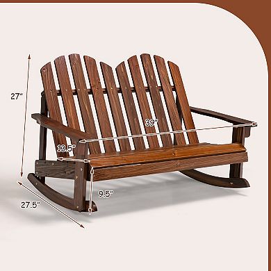 Costway 2 Person Kid Adirondack Rocking Chair Outdoor Backrest Armrest Solid Wood