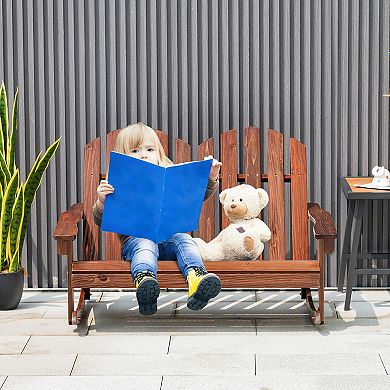 Costway 2 Person Kid Adirondack Rocking Chair Outdoor Backrest Armrest Solid Wood