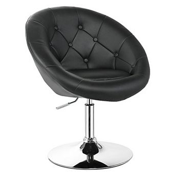 Costway 1 pc Adjustable Modern Swivel Round Tufted Back Accent Chair PU Leather