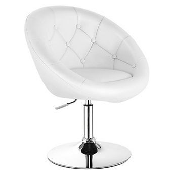 Costway 1 pc Adjustable Modern Swivel Round Tufted Back Accent Chair PU Leather