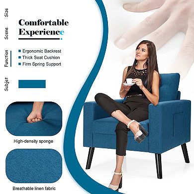 Costway Modern Accent Armchair Upholstered Single Sofa Chair w/ 2-Side Pockets