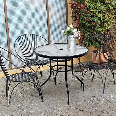 Costway 32'' Patio Round Table Tempered Glass Steel Frame Outdoor Pool Yard Garden