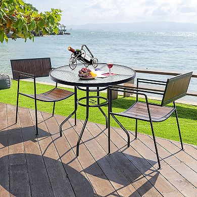 Costway 32'' Patio Round Table Tempered Glass Steel Frame Outdoor Pool Yard Garden
