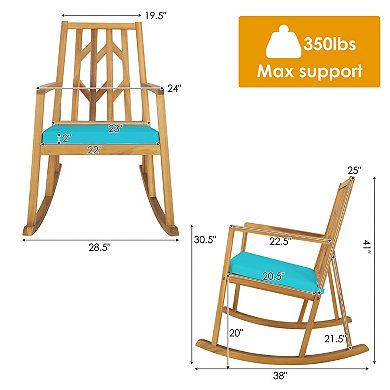 Costway 2 PCS Patio Rocking Chair Acacia Wood Armrest Cushioned Sofa Garden