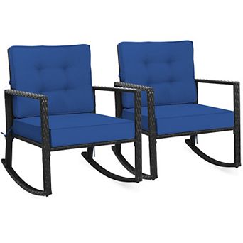Costway 2 pc Patio Rattan Rocker Chair Outdoor Glider Wicker Rocking Chair w/ Cushion
