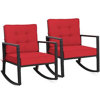 Costway 2 pc Patio Rattan Rocker Chair Outdoor Glider Wicker Rocking Chair w/ Cushion