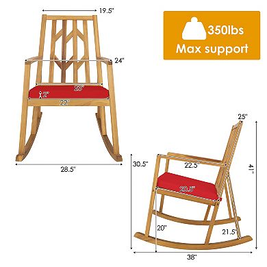 Costway Patio Rocking Chair Acacia Wood Armrest Cushioned Sofa Garden Deck