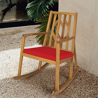 Costway Patio Rocking Chair Acacia Wood Armrest Cushioned Sofa Garden Deck