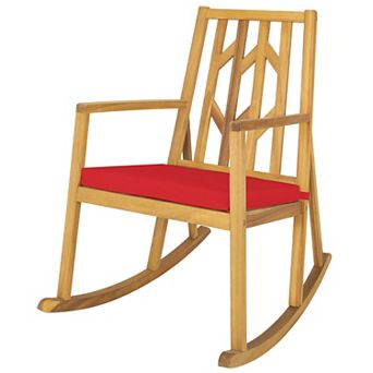 Costway Patio Rocking Chair Acacia Wood Armrest Cushioned Sofa Garden Deck